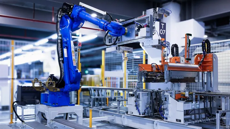 Schwei&szlig;roboter in einer Fertigungszelle